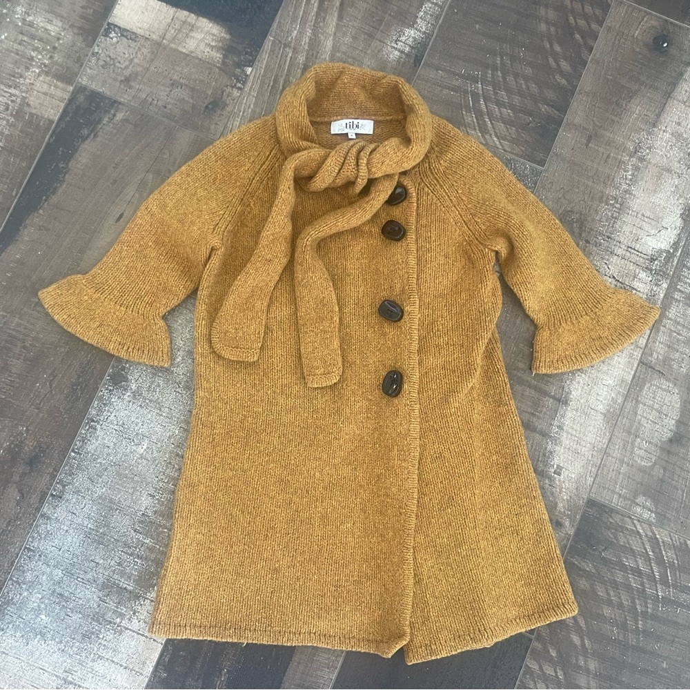 Adorable Tibi Wool Golden Yellow Long Cardigan Sweater Women's size small